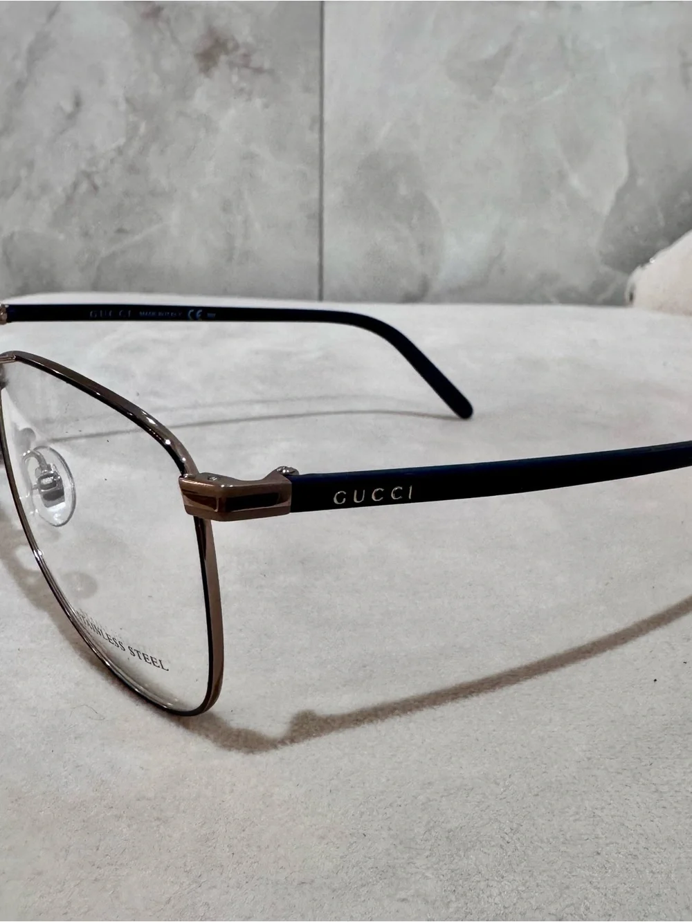 Gucci GG4218 Aviator Eyeglasses Frames Navy Gold Stainless Steel Made Italy